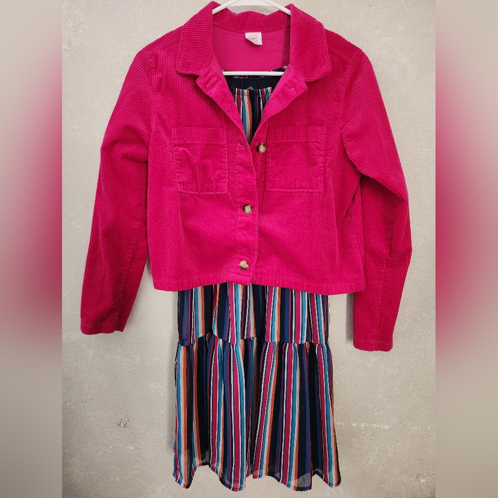Wonder Nation Girls Size 14/16 Multi-color striped dress & Corduroy jacket